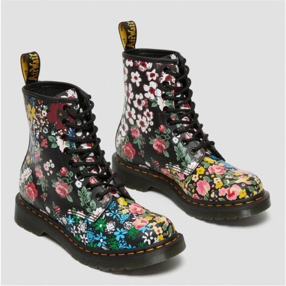 Dr. Martens 1460 Pascal Black Floral Mash Up Boots Size 6 RARE - Picture 1 of 14